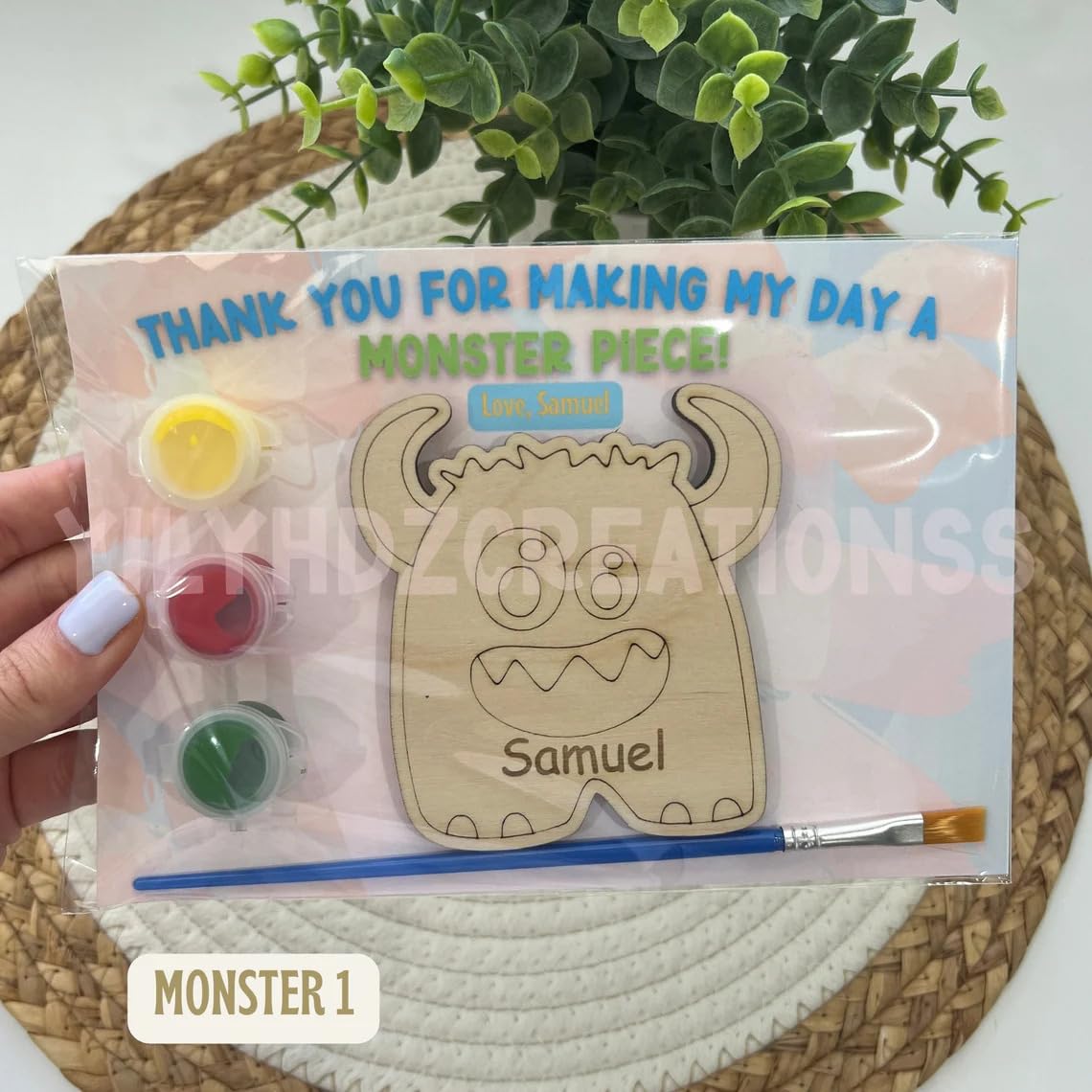 Pack of 10 Wooden Monster Birthday Party Favor Magnets – DIY Craft Kit for Kids